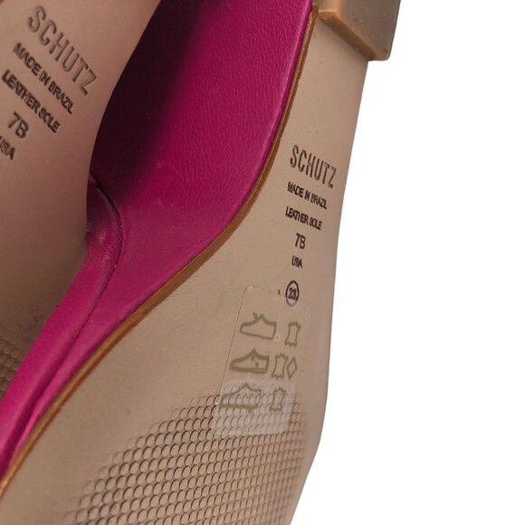 Schutz Deonne Strappy Fuchsia Wedge Leather Sandals Ankle Strap Size 7 B - Picture 9 of 10